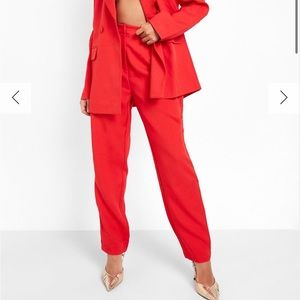 Red straight leg pants